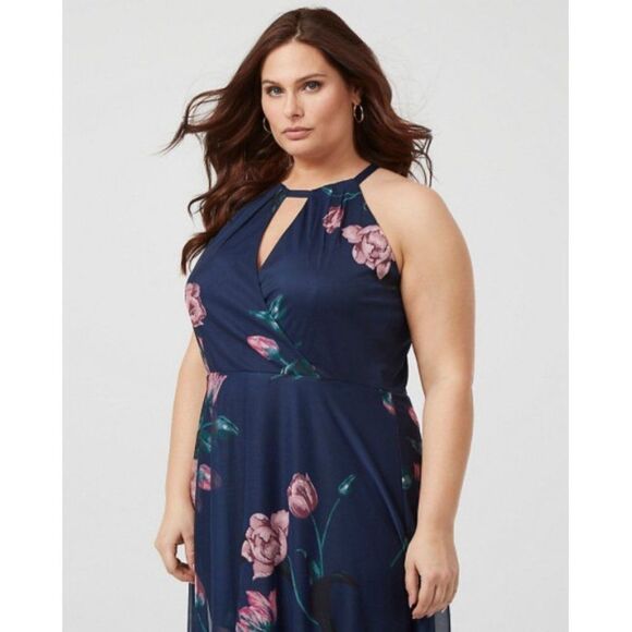 Women Le Chateau Floral Print Sheer Halter Neck Gown Size 1X - Picture 4 of 7